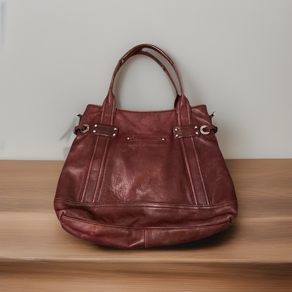 B. MAKOWSKY GALWAY BRANDY COGNAC PEBBLED LEATHER SATCHEL HANDBAG TOTE Large